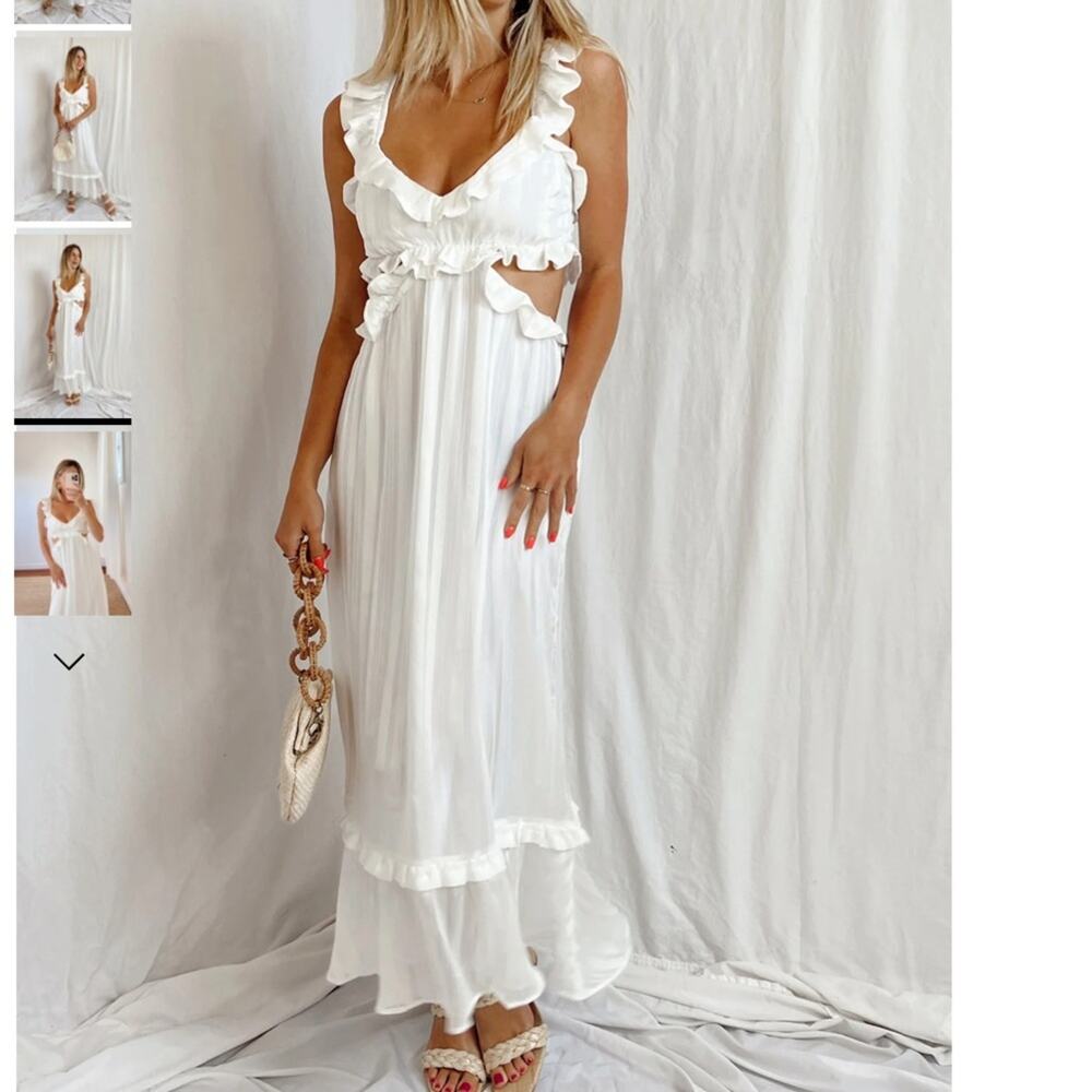 Show Me Your MuMu White Ruffle Midi Dress